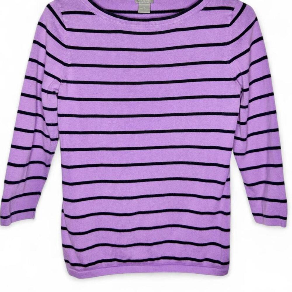 Ann Taylor Purple & Black Horizontal Striped Top